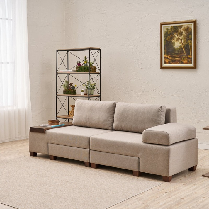 Καναπές - κρεβάτι πολυμορφικός Perenna τριθέσιος υφασμάτινος χρώμα κρεμ 233x93x83εκ.