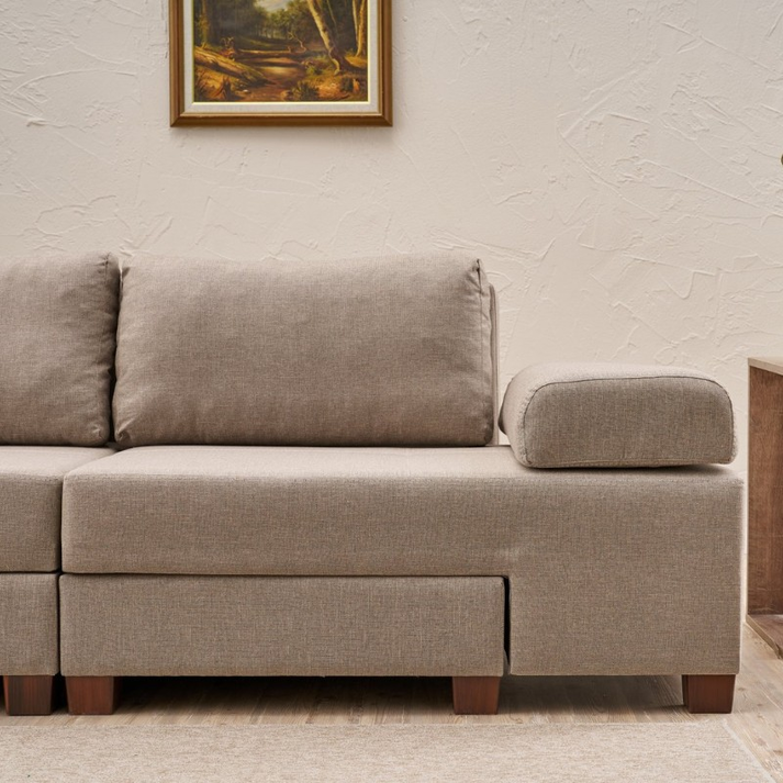 Καναπές - κρεβάτι πολυμορφικός Perenna τριθέσιος υφασμάτινος χρώμα κρεμ 233x93x83εκ.