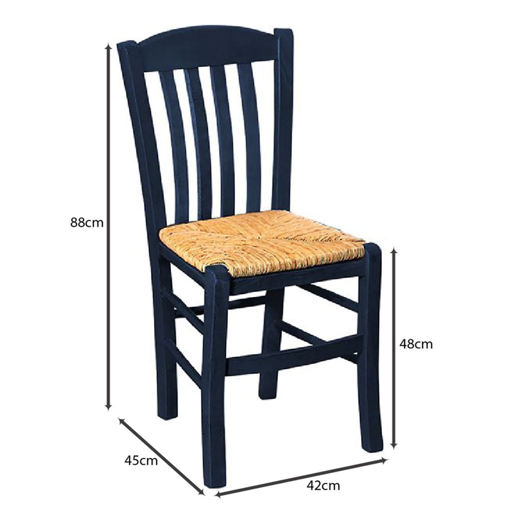 CASA Καρέκλα Οξιά Βαφή Εμποτισμού Ανιλίνη Μπλε, Κάθισμα Ψάθα