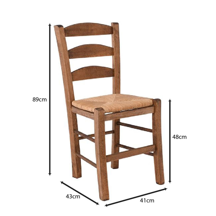 ΣΚΥΡΟΣ Καρέκλα Οξιά Βαφή Εμποτισμού Καρυδί, Κάθισμα Ψάθα Wheat Straw