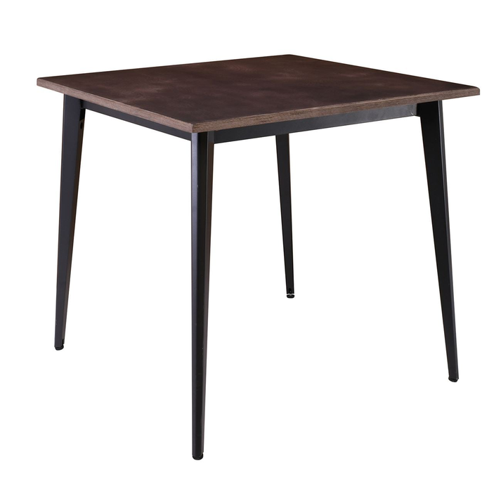 VIDAL Τραπέζι Μέταλλο Βαφή Μαύρο, Επιφάνεια 80x80cm/20mm Κ/Π Εμποτισμού Καρυδί