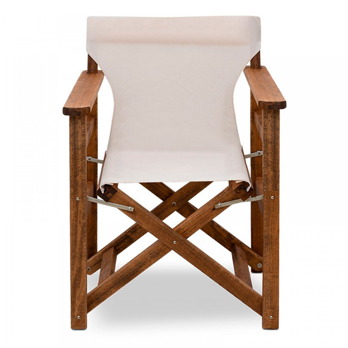 Σετ τραπεζαρία κήπου Queen ξύλινη τραπέζι 80x60εκ. - πολυθρόνα σκηνοθέτη καρυδί - εκρού πανί