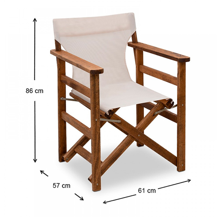 Σετ τραπεζαρία κήπου Queen ξύλινη τραπέζι 80x60εκ. - πολυθρόνα σκηνοθέτη καρυδί - εκρού πανί