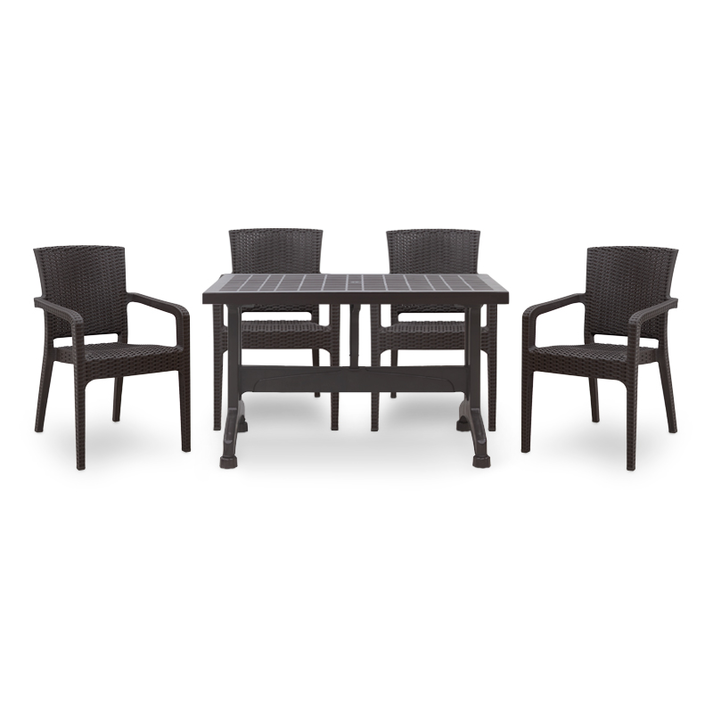 Σετ τραπεζαρία κήπου Callan 5τμχ πολυπροπυλενίου τραπέζι 120x70 - πολυθρόνα recycled χρώμα καφέ