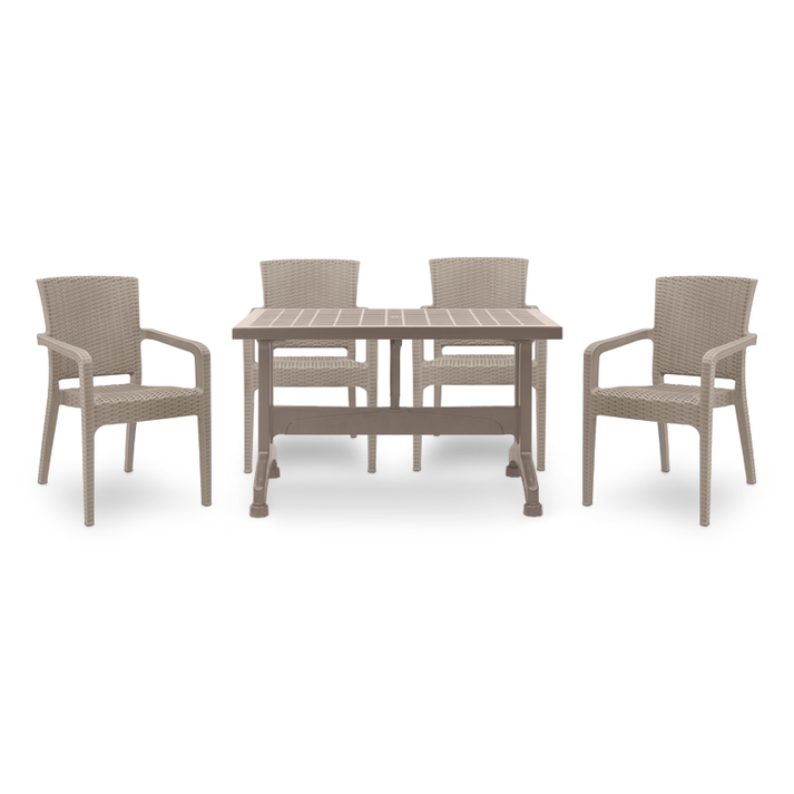 Σετ τραπεζαρία κήπου Callan 5τμχ πολυπροπυλενίου τραπέζι 120x70 - πολυθρόνα recycled χρώμα cappuccino