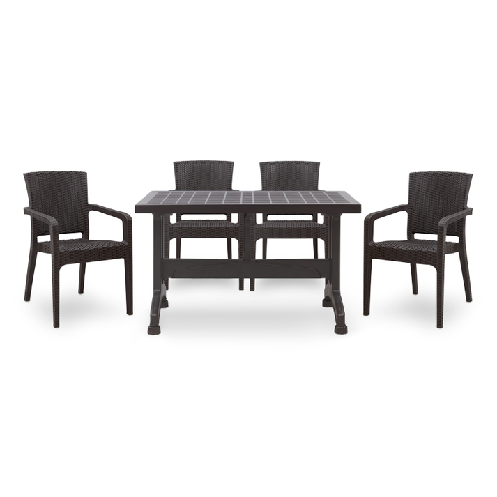 Σετ τραπεζαρία κήπου Callan 5τμχ πολυπροπυλενίου τραπέζι 140x80 - πολυθρόνα recycled χρώμα καφέ