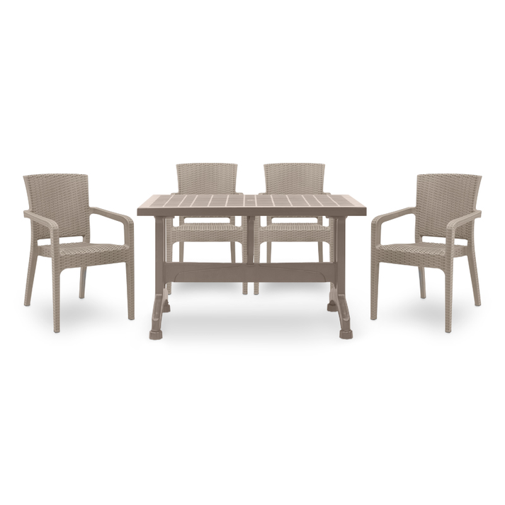 Σετ τραπεζαρία κήπου Callan 5τμχ πολυπροπυλενίου τραπέζι 140x70 - πολυθρόνα recycled χρώμα cappuccino