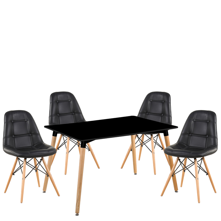 Σετ Τραπεζαρία (4+1) OWLET Μαύρο/Φυσικό PVC/Ξύλο/MDF 120x80x74cm