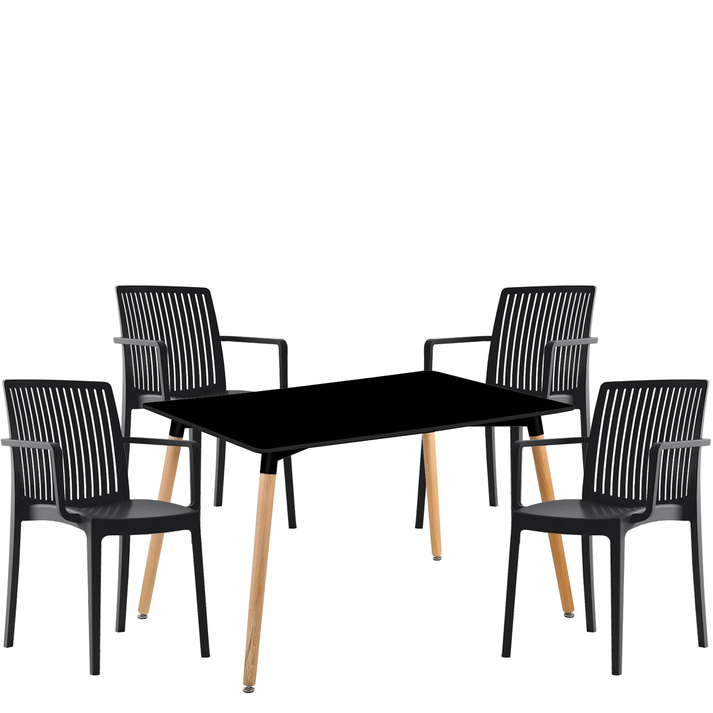 Σετ Τραπεζαρία (4+1) OWLET Μαύρο/Φυσικό Ξύλο/PP/MDF 120x80x74cm