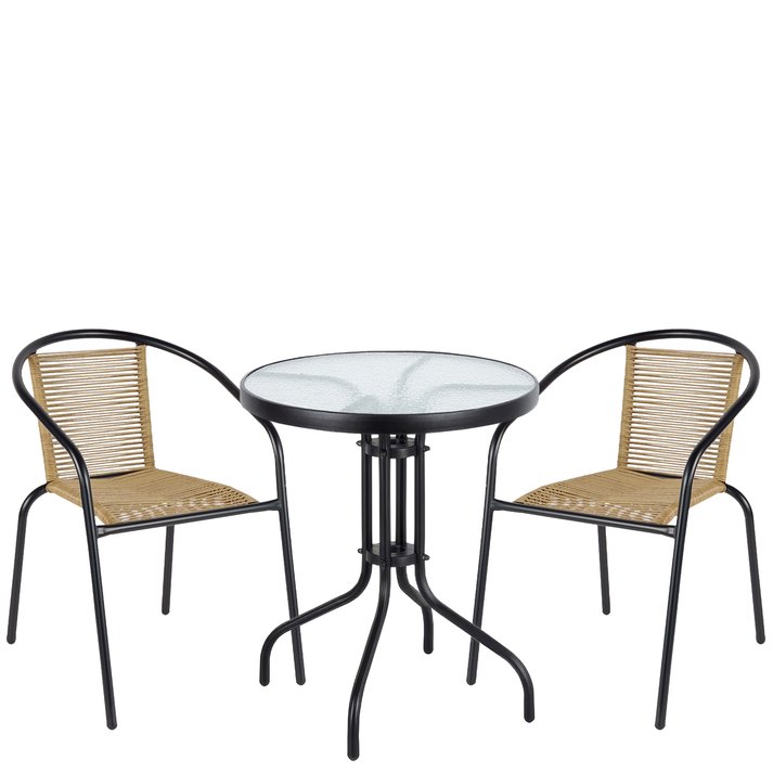 Σετ Τραπεζαρία Κήπου EARTH Μαύρο/Φυσικό Rattan/Γυαλί/Μέταλλο Με 2 Πολυθρόνες