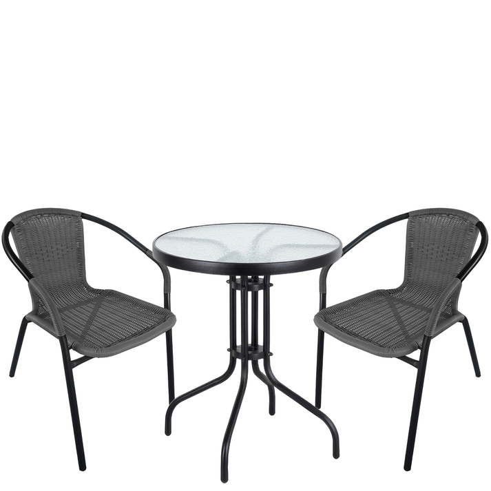 Σετ Τραπεζαρία Κήπου EARTH Μαύρο/Γκρι Rattan/Γυαλί/Μέταλλο Με 2 Πολυθρόνες