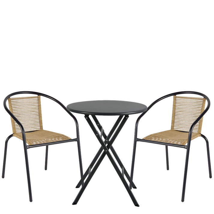 Σετ Τραπεζαρία Κήπου NOVA Μαύρο/Φυσικό Rattan/Μέταλλο Με 2 Πολυθρόνες