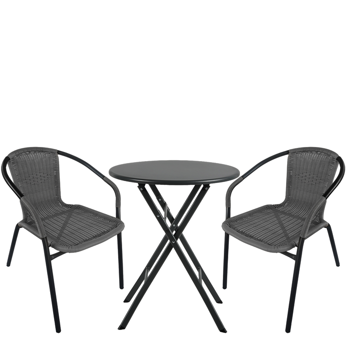 Σετ Τραπεζαρία Κήπου NOVA Μαύρο/Γκρι Rattan/Μέταλλο Με 2 Πολυθρόνες