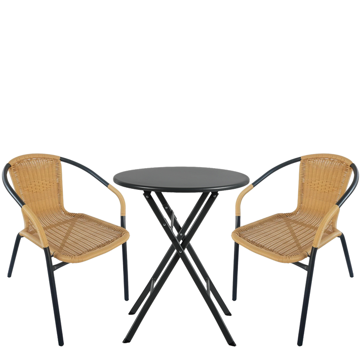 Σετ Τραπεζαρία Κήπου NOVA Μαύρο/Μπεζ Rattan/Μέταλλο Με 2 Πολυθρόνες