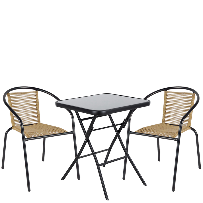 Σετ Τραπεζαρία Κήπου TAURUS Μαύρο/Φυσικό Rattan/Γυαλί/Μέταλλο Με 2 Πολυθρόνες