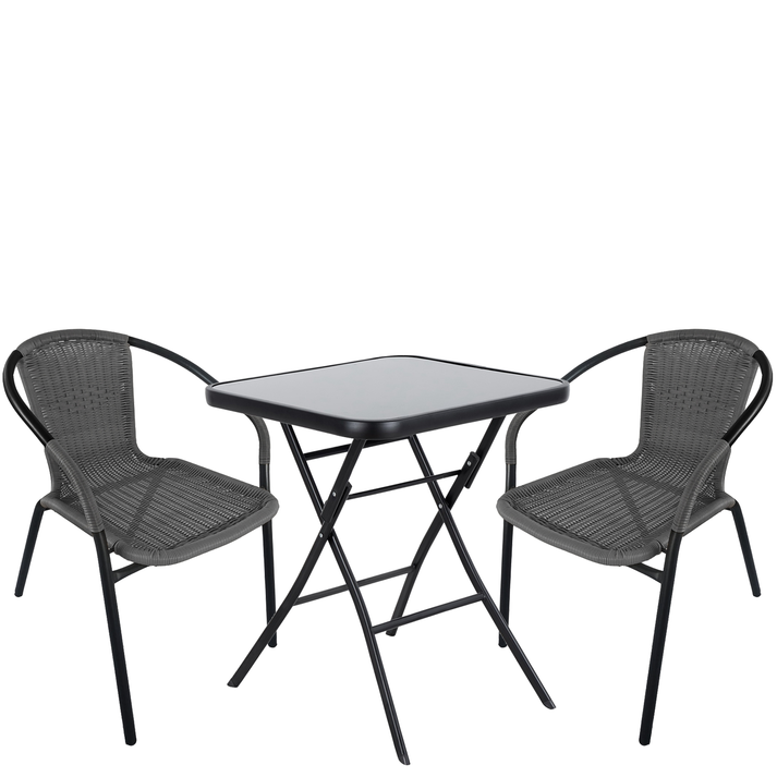 Σετ Τραπεζαρία Κήπου TAURUS Μαύρο/Γκρι Rattan/Γυαλί/Μέταλλο Με 2 Πολυθρόνες