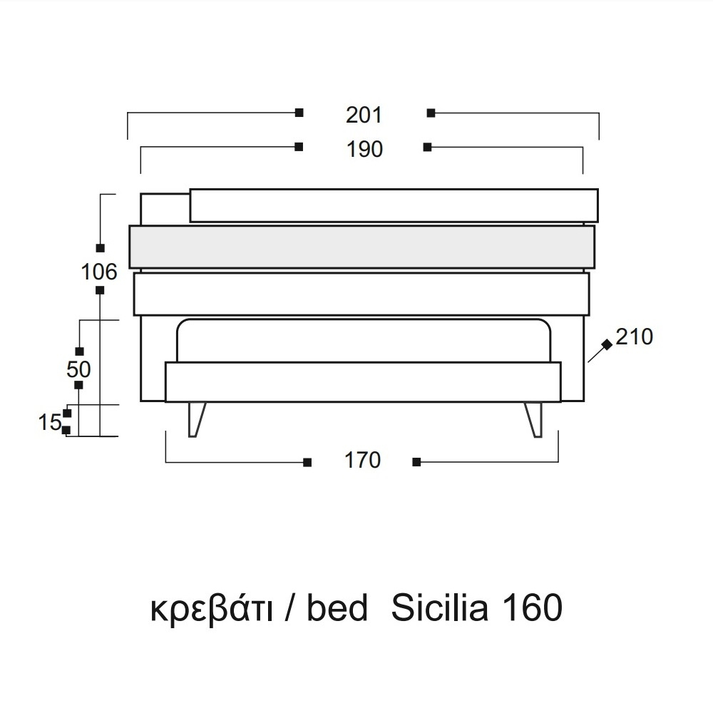 SICILIA Κρεβάτι Ελληνικής Κατασκευής 201x210xH106cm (Για Στρώμα 150/160x200)