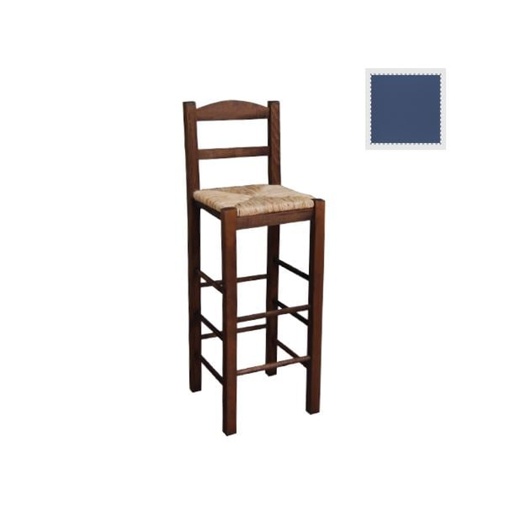 ΣΙΦΝΟΣ Σκαμπό BAR με Πλάτη, Οξιά Εμποτισμός Ανιλίνη Μπλε, Κάθισμα Ψάθα