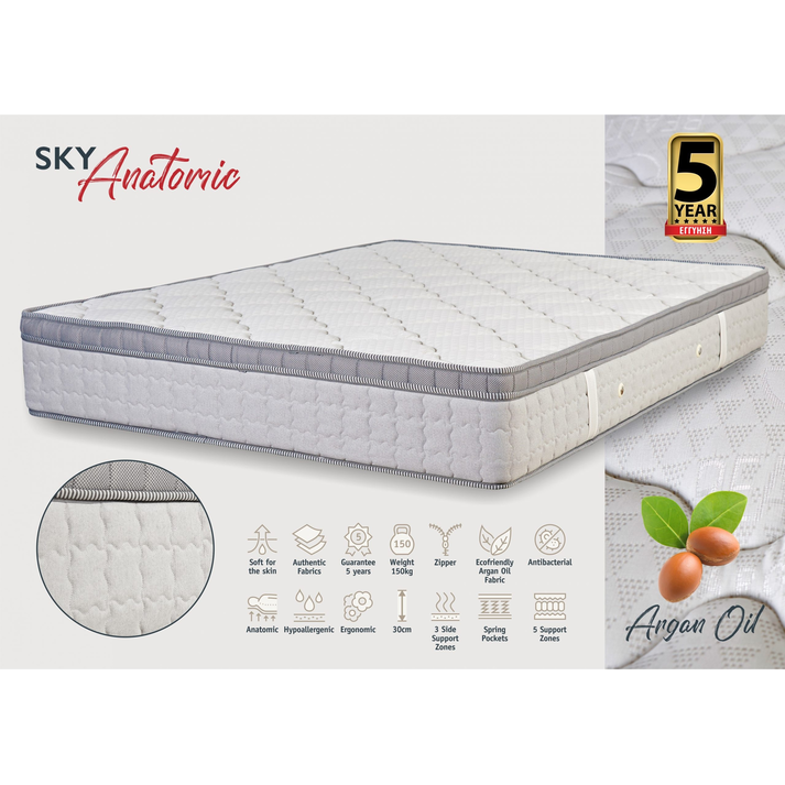 KPS ΣΤΡΩΜΑ ΜΕ ΑΝΩΣΤΡΩΜΑ SKY ANATOMIC ARGANOIL 90/100/110/120/130/140/150/160/170/180