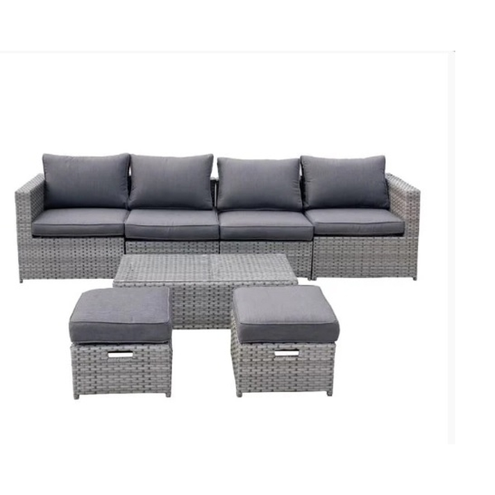 BALI Set Μέταλλο - Wicker: Τραπέζι+ 2θ Καναπέ+ 2 Σκαμπό+ 2 καθίσματα, Απόχρωση Γκρι