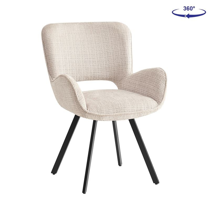 VETA Πολυθρόνα Περιστρεφόμενη, Μέταλλο Βαφή Μαύρο, Ύφασμα Μπεζ